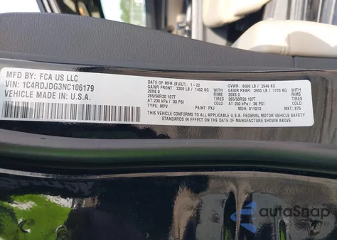 2022 Dodge Durango Gt Plus Awd from USA, damaged, VIN 1C4RDJDG3NC106179